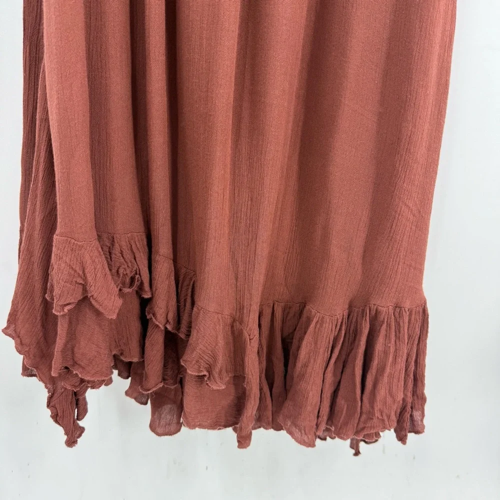 Free People Adella Brown Maxi romantic bohemian Dress with Lace Trim M - Picture 9 of 17